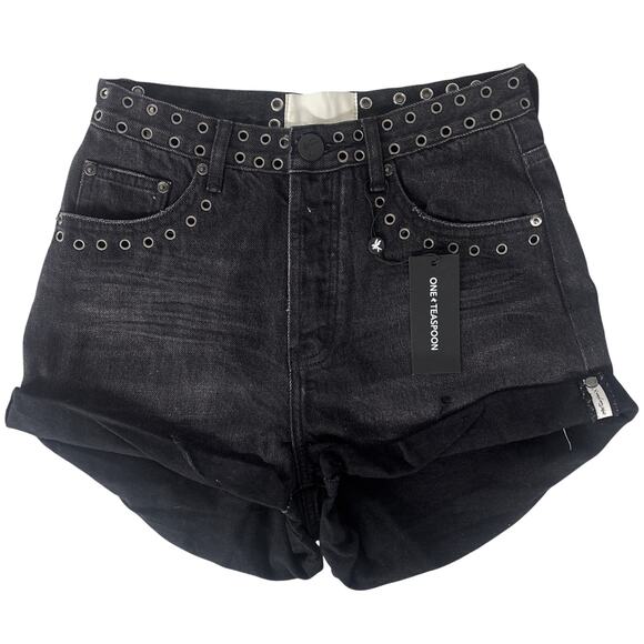 NEW One Teaspoon Free People Sz 26 2Shorts Black High Rise grommet high bandit - Picture 1 of 5
